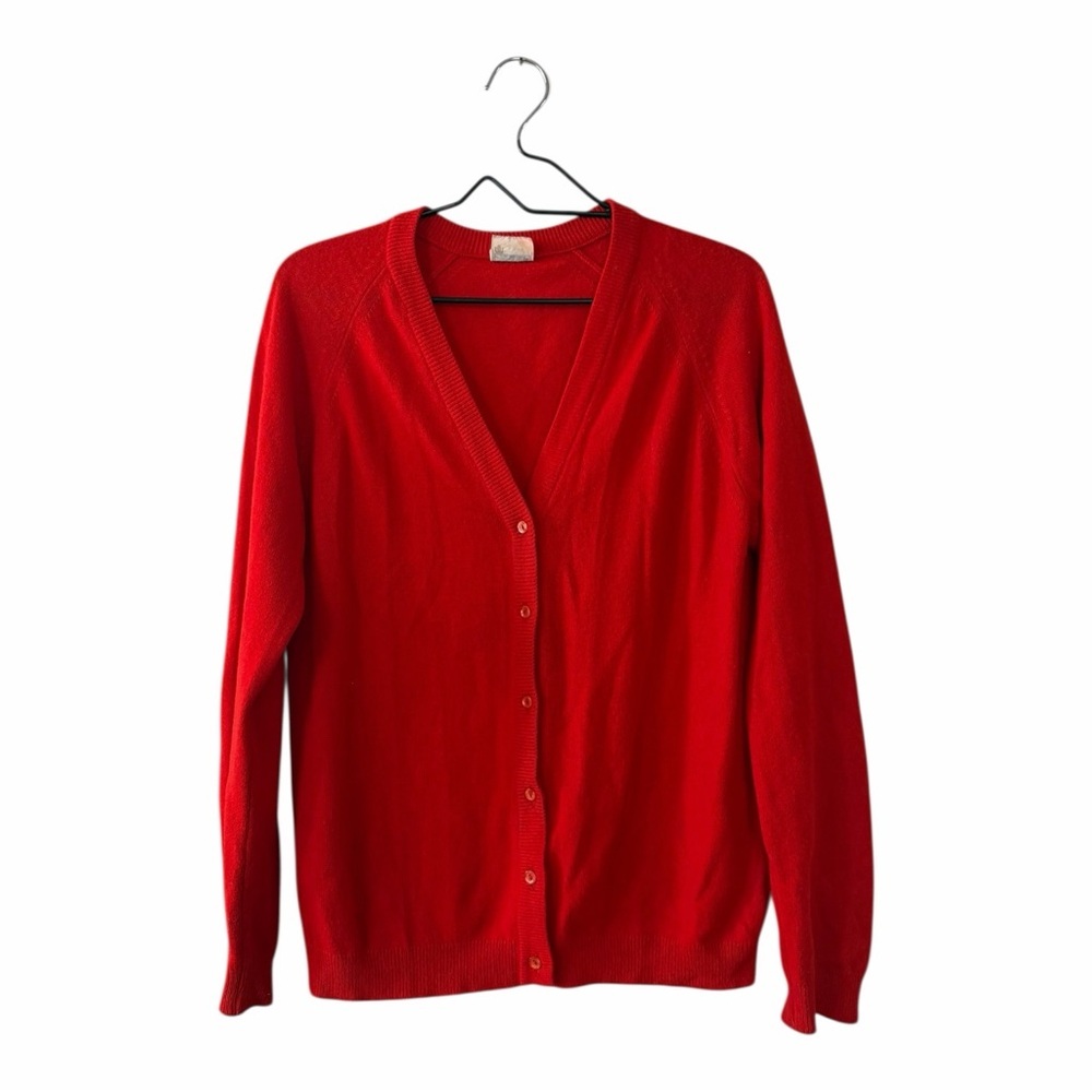 St Michael Red Cashmere Cardigan Sweater Women’s Size 16 Vintage Top